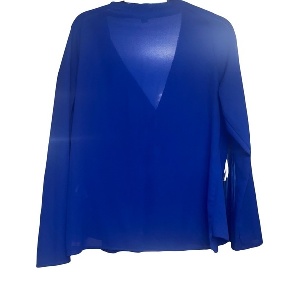 Cooper & Ella Long Sleeve Royal Blue Crossover Vneck Blouse top size m - Picture 2 of 6